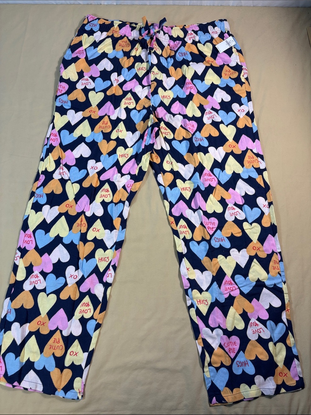Old Navy Men's Conversation Candy Heart Flannel Pajama Pants Navy Blue XL NWT